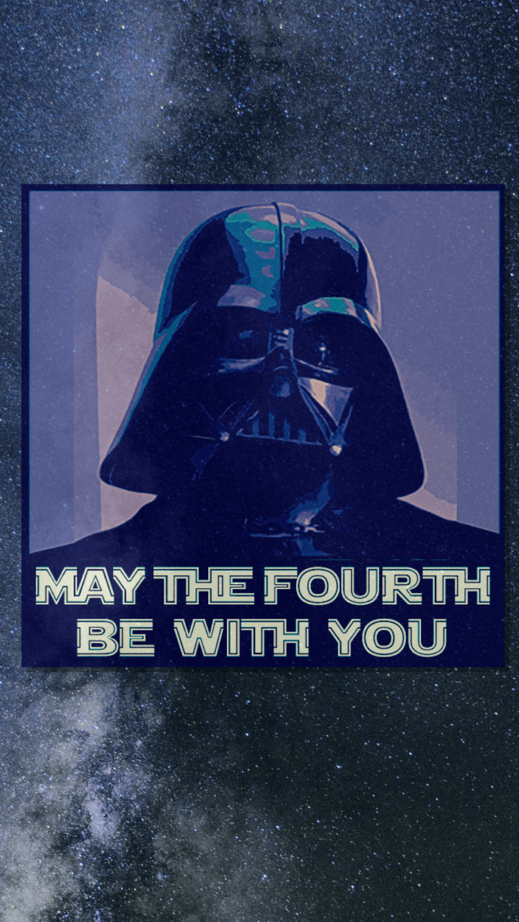 A cartoon of Darth Vader with “May the Fourth Be With You” written underneath. Darth Vader Image from: